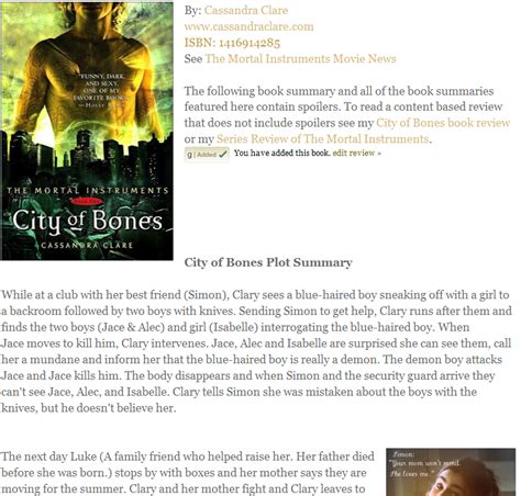 synopsis of city of bones